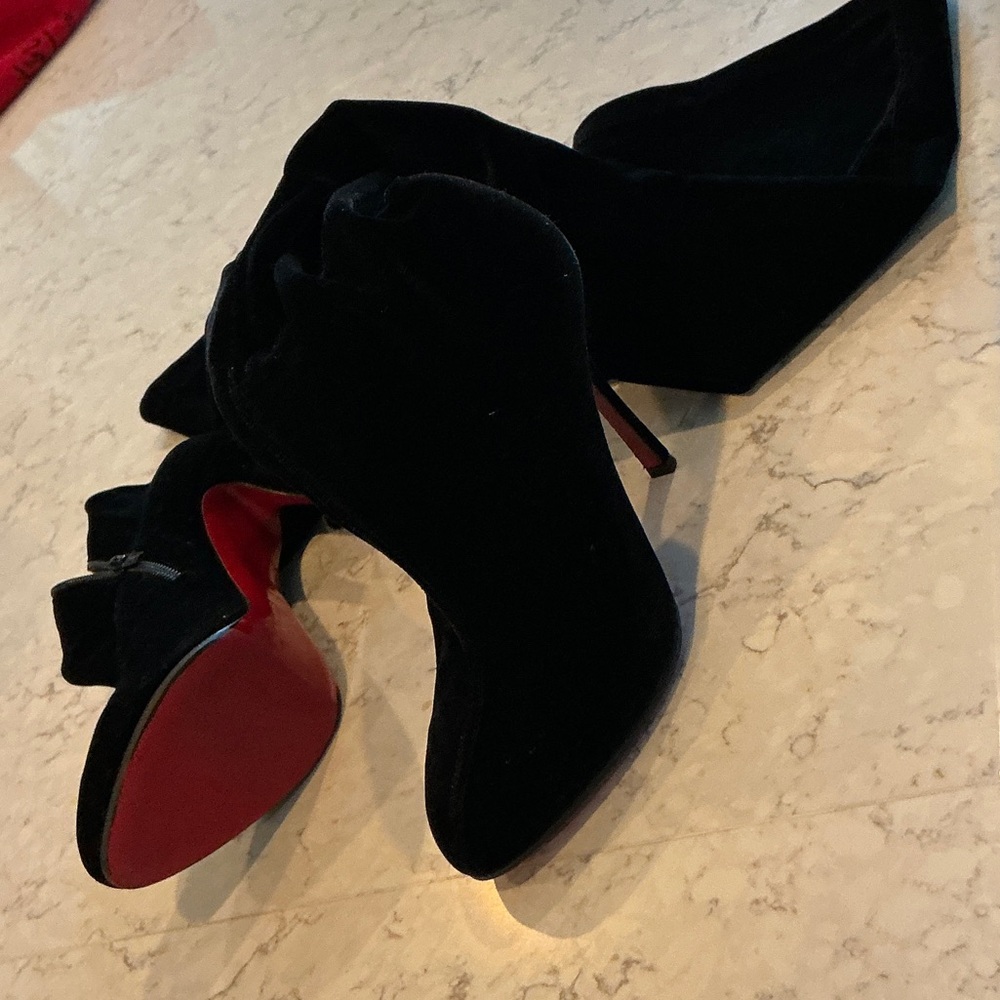 Christian Louboutin Black Velvet Heeled Boots